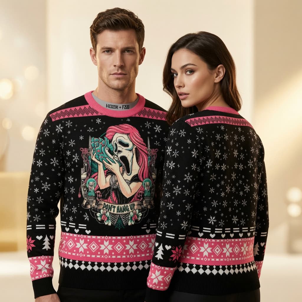 Dont Hang Up Ghost Mask Pink Ugly Christmas Sweater, Horror Sweatshirt