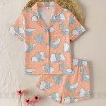 Dumbo Elephant Unisex Satin Pajamas Set, Spooky Season Pajamas , Long Sleeve And Short Styles