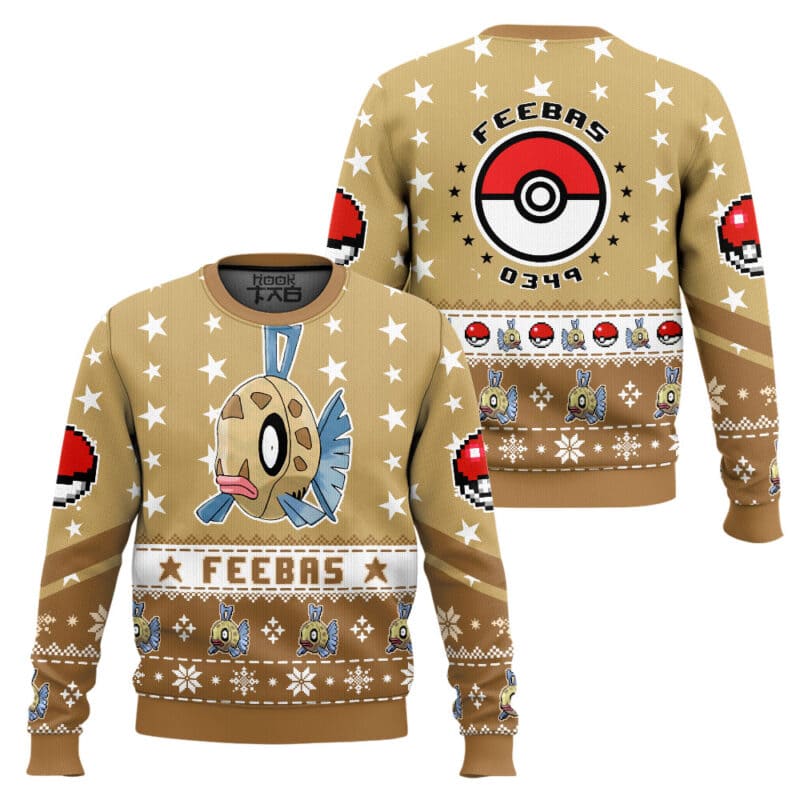 Feebas Ugly Christmas Sweater, PKM Gen 3 Anime Xmas Sweatshirt
