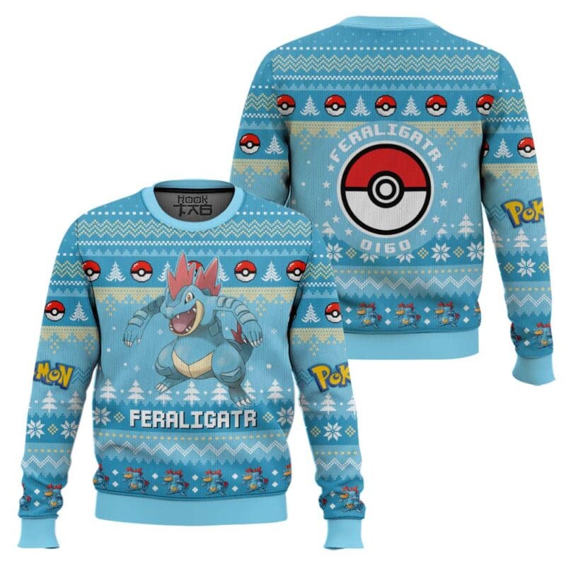 Feraligatr PKM Ugly Christmas Sweater Fierce Water Gen 2 Knit Holiday Sweater
