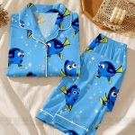 Finding Dory Nemo Friends Unisex Satin Pajamas Set, Spooky Season Pajamas , Long Sleeve And Short Styles