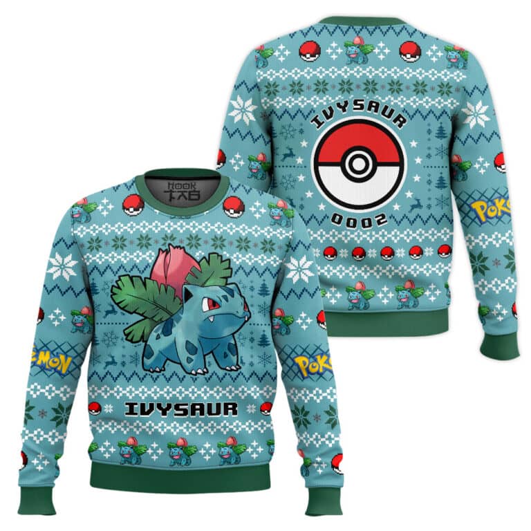 Funny Ivysaur Ugly Xmas Sweater, Video Game Nerd Party Top