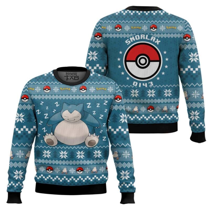 Funny Snorlax PKM Ugly Christmas Sweater, Anime Gamer Holiday Jumper