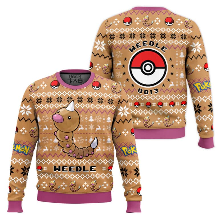 Funny Weedle Ugly Xmas Jumper, Retro Video Game Nerd Sweater Funny Weedle Ugly Xmas Jumper, Retro Video Game Nerd Sweater - Image 1