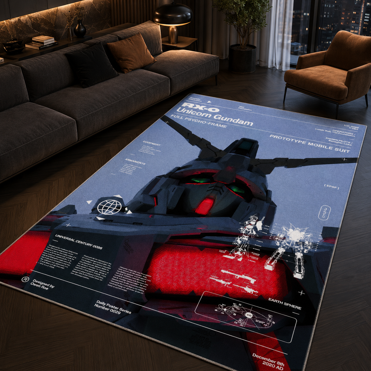 Futuristic Mecha Robot Area Rug Sci Fi Home Decor Design Futuristic Mecha Robot Area Rug Sci Fi Home Decor Contemporary Area Rug Non-Slip Carpet for Bedroom Living Room - Image 1