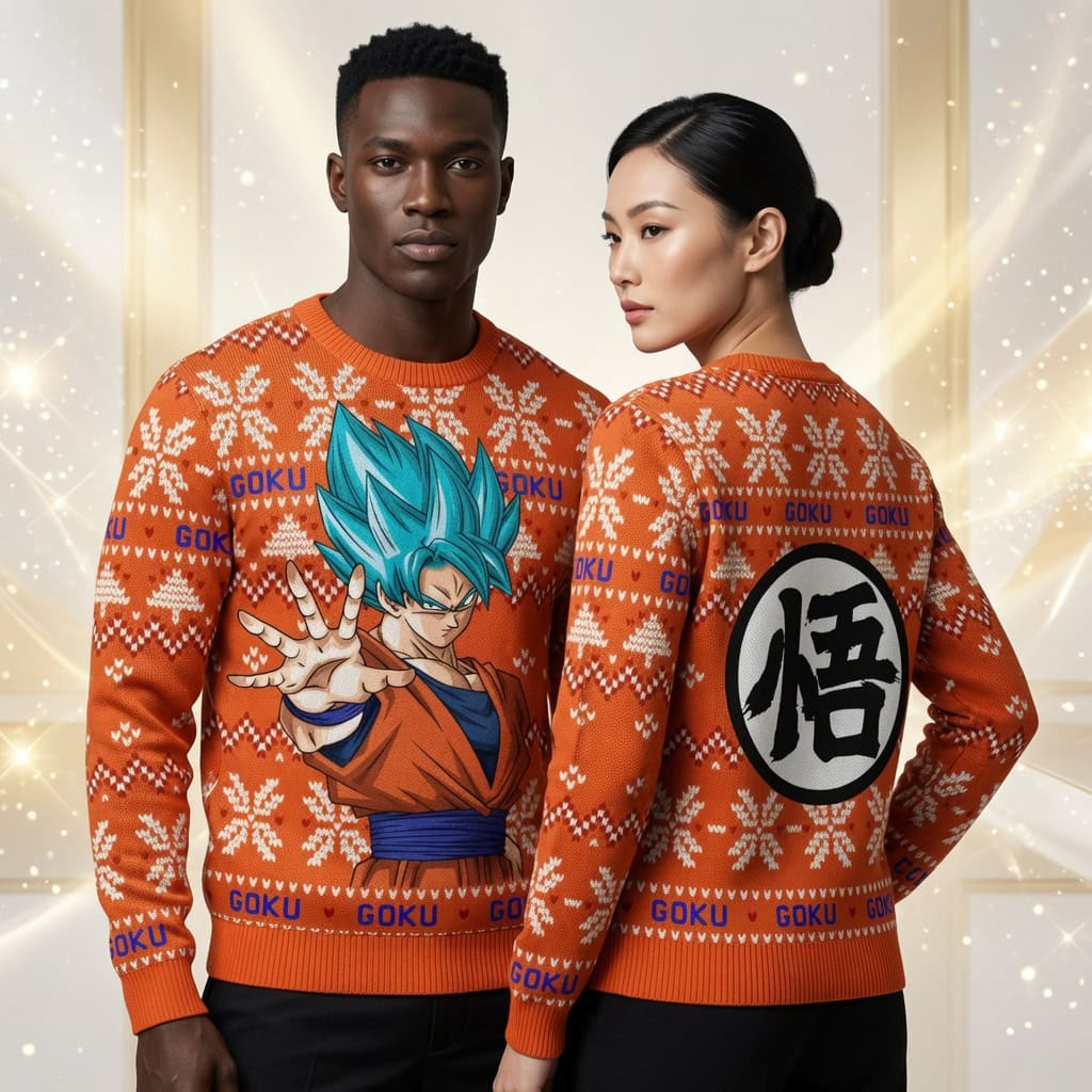 Goku Christmas Sweater, DB Z Ugly Xmas Pullover, Anime Gift for Fans