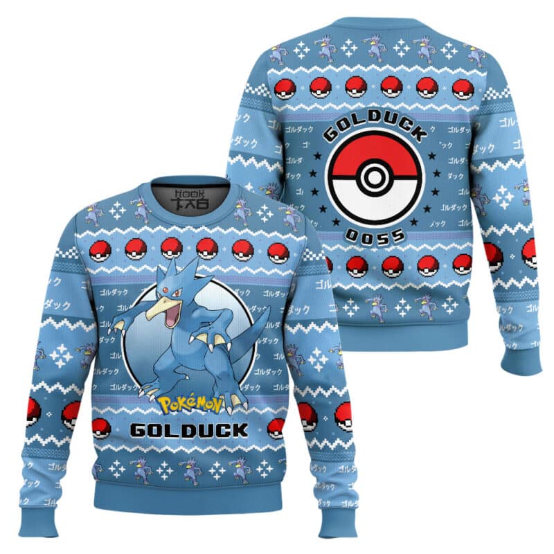 Golduck PKM Ugly Christmas Sweater, Gen 1 Anime Holiday Sweatshirt
