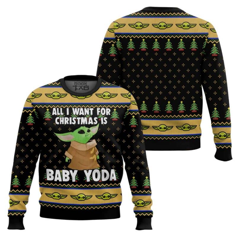 Green Baby Alien Pattern Ugly Christmas Sweater, Sci Fi Xmas Sweatshirt