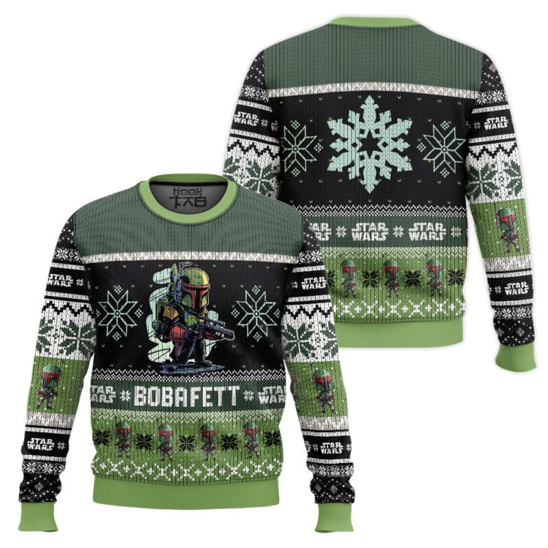 Green Space Bounty Hunter Ugly Christmas Sweater, Sci Fi Sweatshirt Green Space Bounty Hunter Ugly Christmas Sweater, Sci Fi Sweatshirt - Image 1