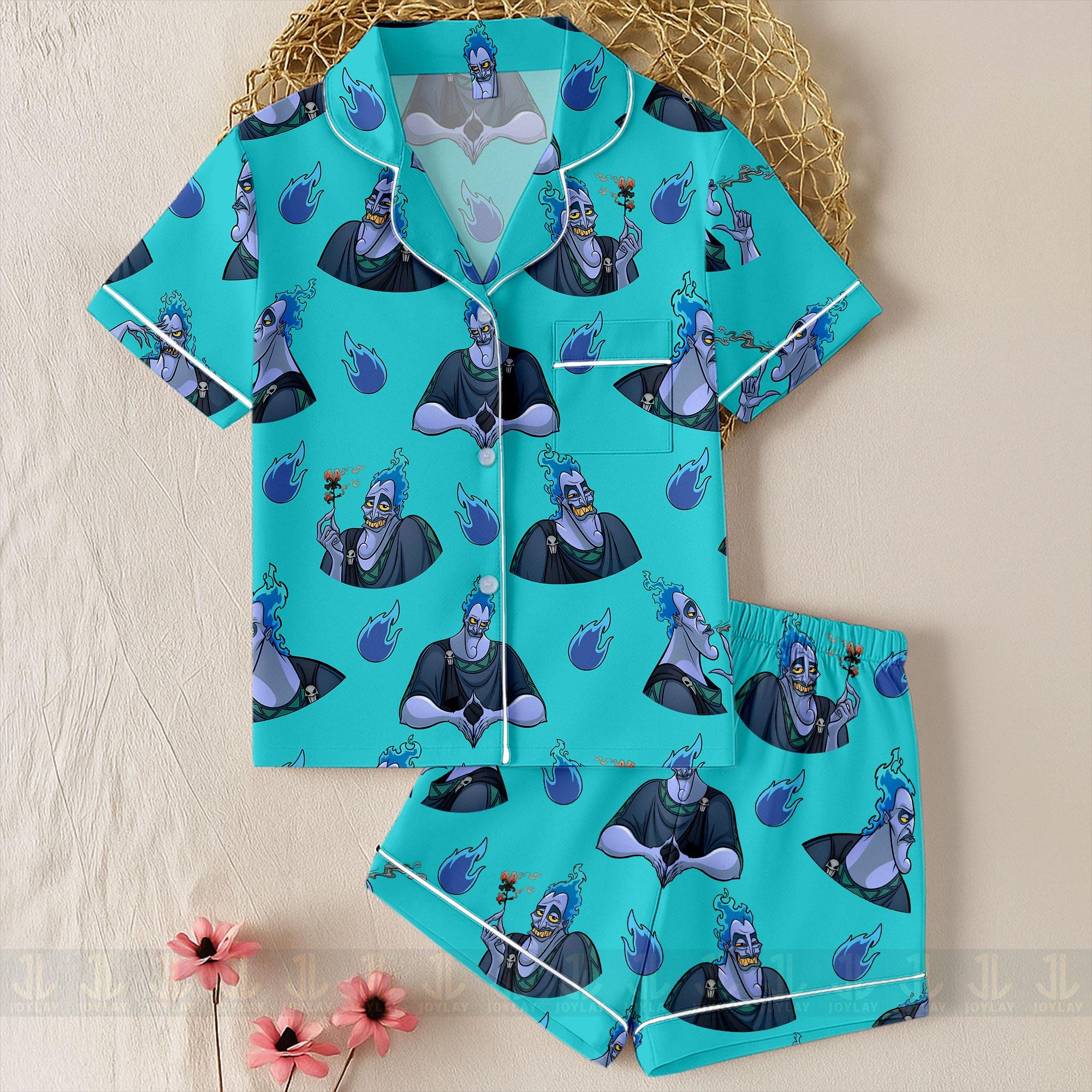 Hades Hercules Unisex Satin Pajamas Set, Spooky Season Pajamas , Long Sleeve And Short Styles Hades Hercules Unisex Satin Pajamas Set, Spooky Season Pajamas , Long Sleeve And Short Styles - Image 1