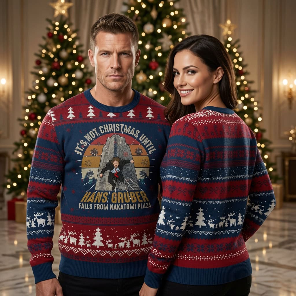 Hans Gruber Nakatomi Plaza Ugly Christmas Sweater Movie Fan Gift