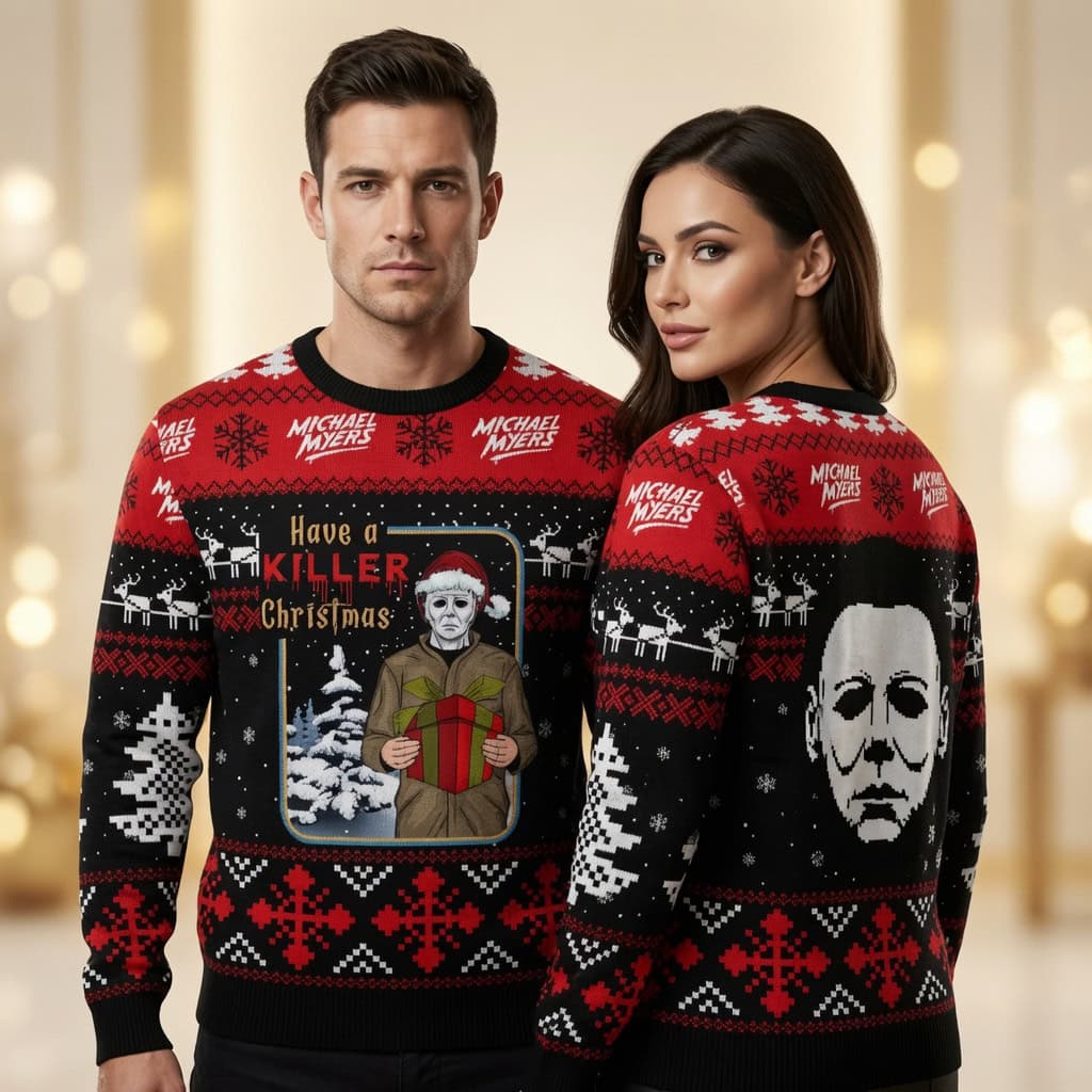 Have A Killer Christmas White Mask Ugly Sweater, Horror Xmas Sweatshirt