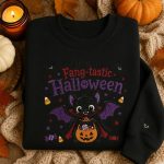 Have a Fang-tastic Halloween Bat Sweatshirt - Embroidered Cute Vampire Bat with Candy Basket Oversized Hoodie Unisex - Image 2