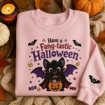 Have a Fang-tastic Halloween Bat Sweatshirt - Embroidered Cute Vampire Bat with Candy Basket Oversized Hoodie Unisex - Image 4