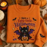 Have a Fang-tastic Halloween Bat Sweatshirt - Embroidered Cute Vampire Bat with Candy Basket Oversized Hoodie Unisex - Image 5
