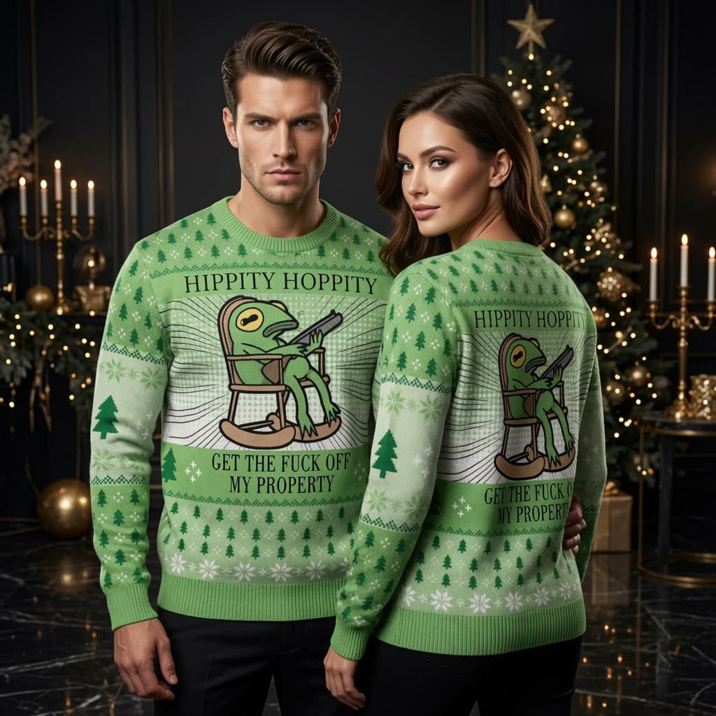 Hippity Hoppity Get Off My Property Frog Ugly Christmas Sweater - Funny Frog Meme Sweater