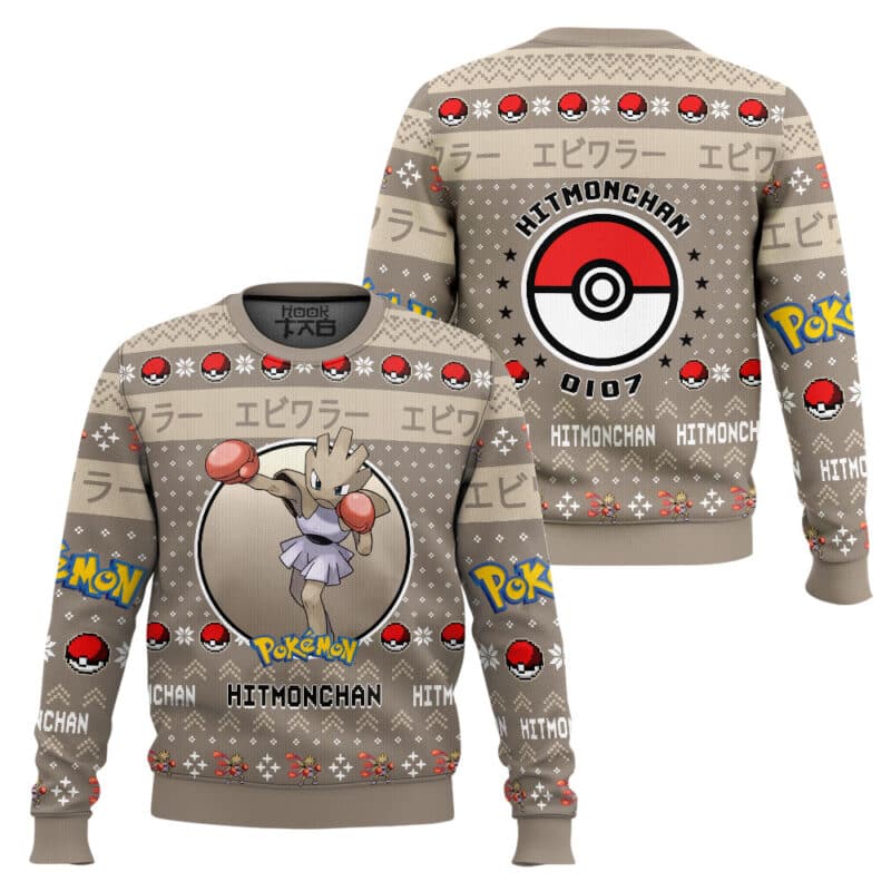 Hitmonchan Ugly Christmas Sweater, PKM Holiday Sweater, Gift for PKM Fans