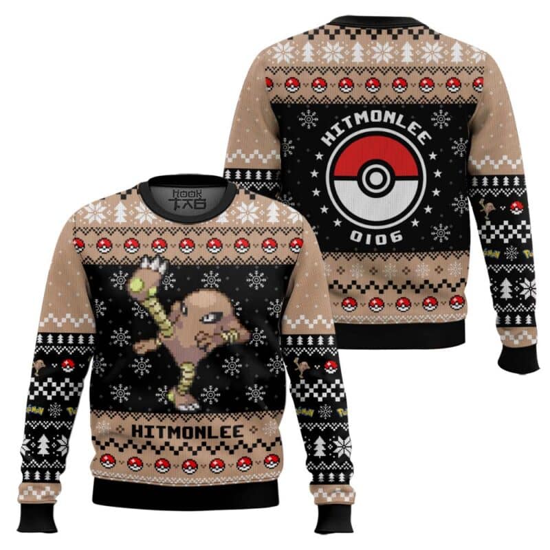 Hitmonlee Ugly Christmas Sweater, Pokemon Holiday Sweater, Gamer Christmas Gift Hitmonlee Ugly Christmas Sweater, PKM Holiday Sweater, Gamer Christmas Gift - Image 1