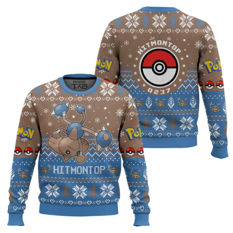 Hitmontop PKM Ugly Christmas Sweater - Fighting Type Anime Holiday Sweater