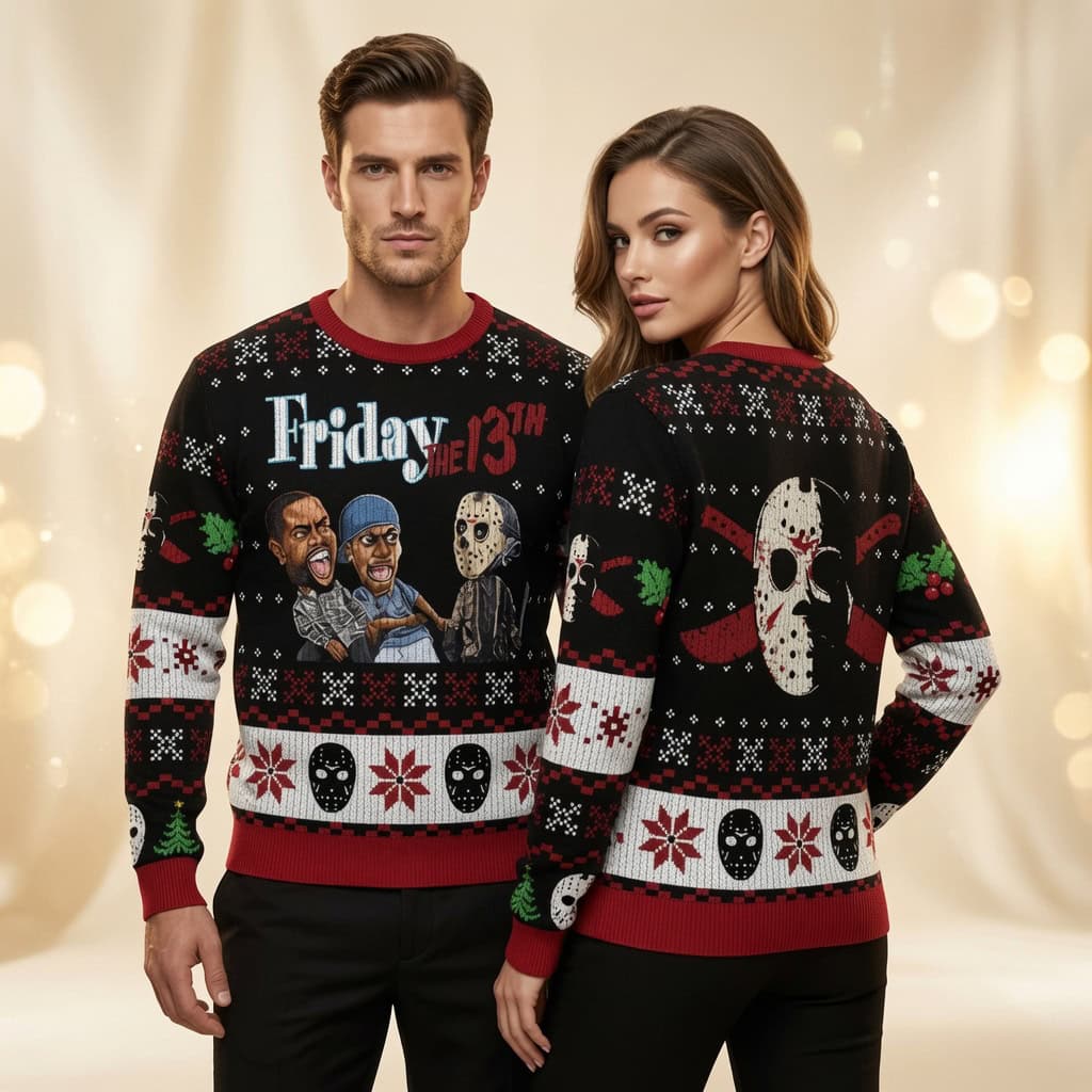 Horror Movie Friday Hockey Mask Ugly Christmas Sweater, Xmas Sweatshirt