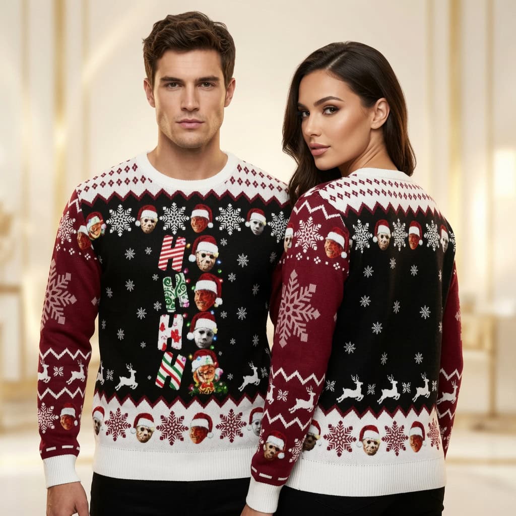 Horror Movie Villains Ho Ho Ho Ugly Christmas Sweater, Xmas Sweatshirt