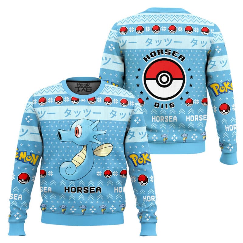 Horsea PKM Ugly Christmas Sweater, Cute Anime Holiday Sweatshirt Gift