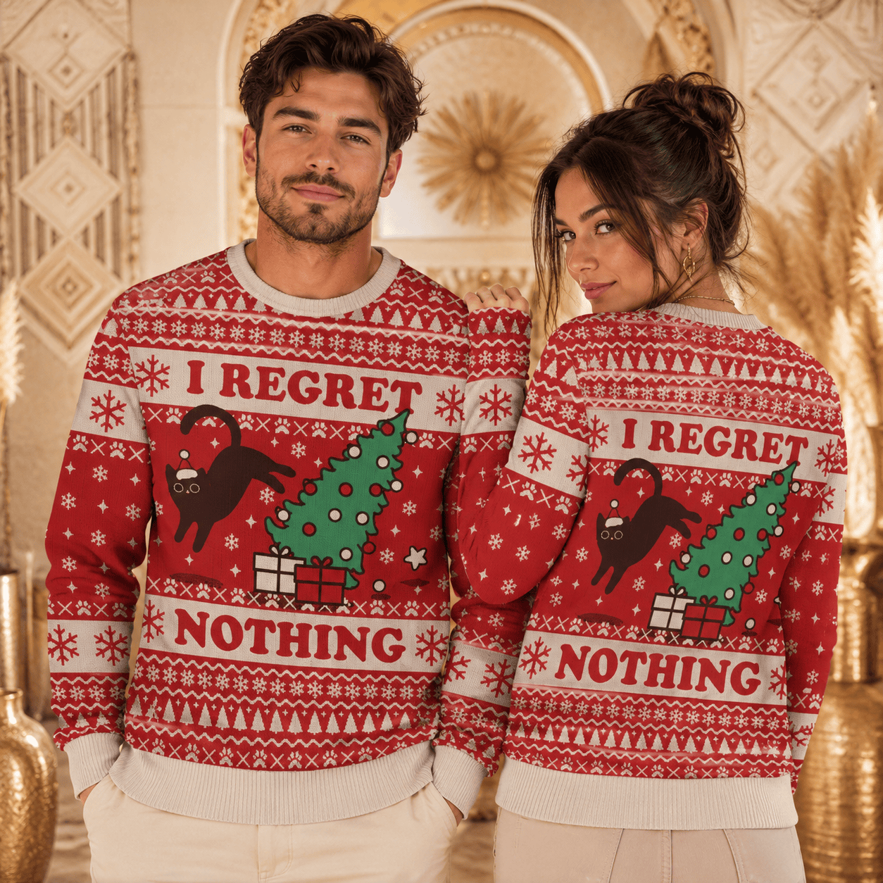 I Regret Nothing Cat Christmas Tree Ugly Sweater
