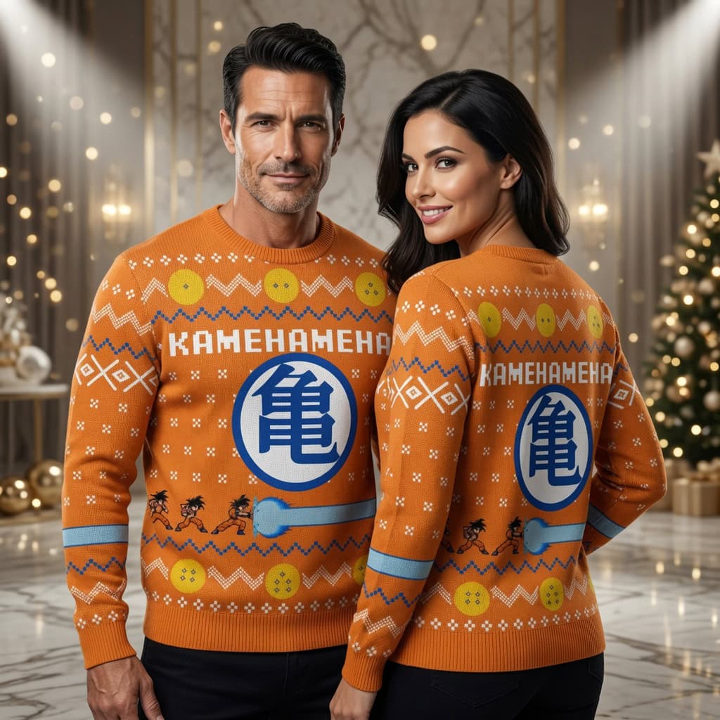 Kamehameha Christmas Sweater, DB Z Anime Ugly Christmas Sweater, Gift