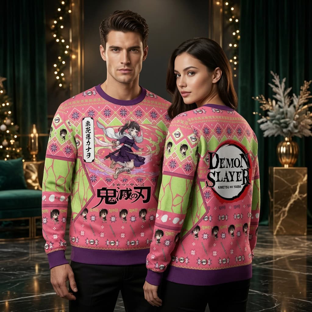 Kanao Tsuyuri Demon Slayer Ugly Christmas Sweater - Kimetsu No Yaiba Flower Hashira Anime Holiday Sweater