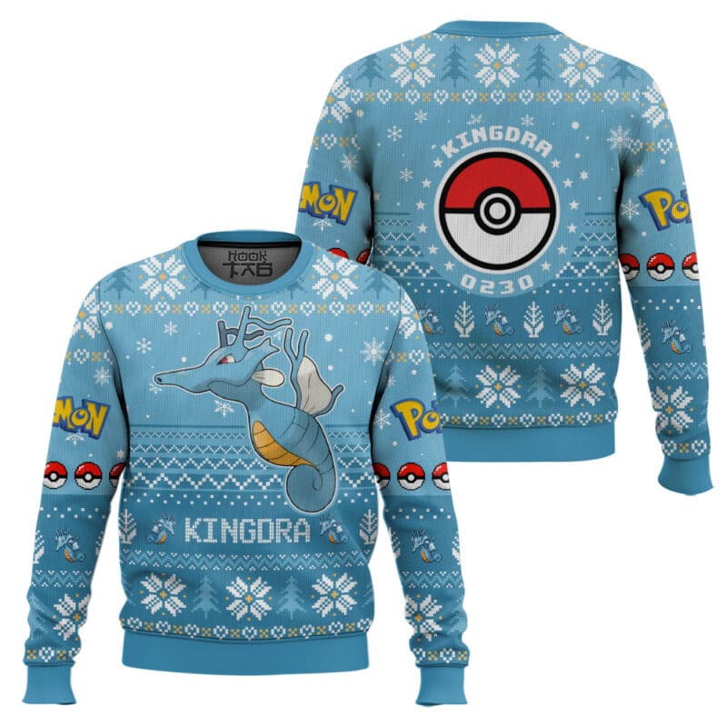 Kingdra PKM Ugly Christmas Sweater - Water Dragon Type Anime Holiday Sweater