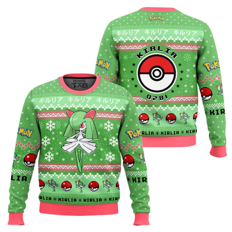 Kirlia PKM Ugly Christmas Sweater - Psychic Fairy Type Anime Holiday Sweater