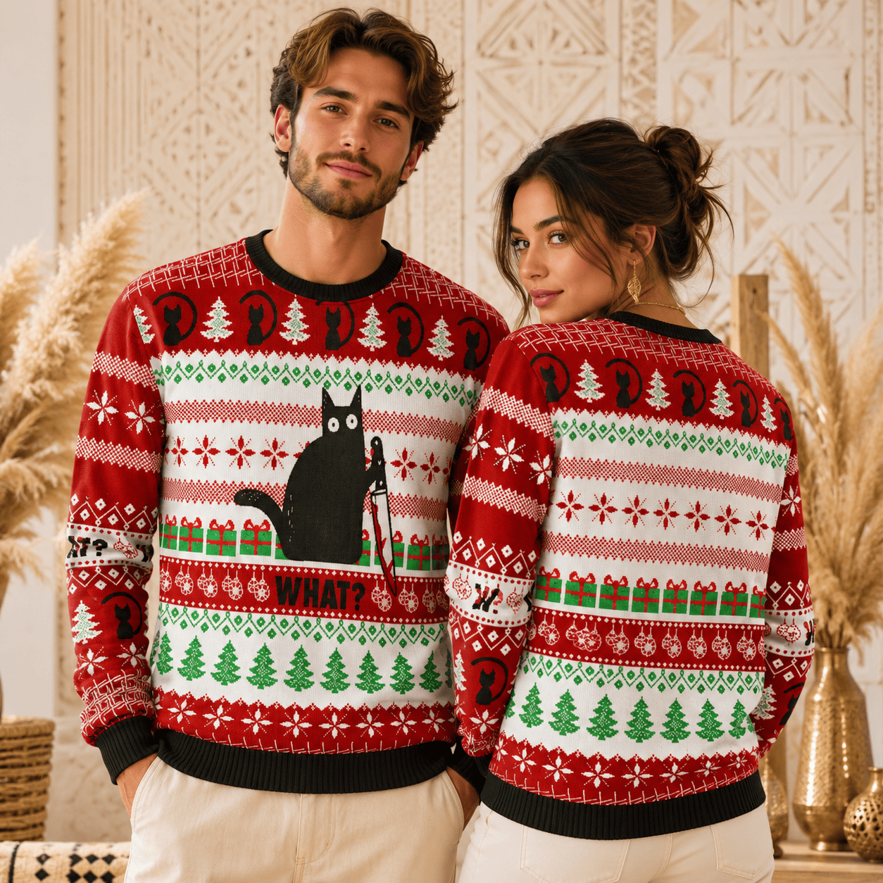 Knife Cat Funny Ugly Christmas Sweater Knife Cat Funny Ugly Christmas Sweater - Image 1