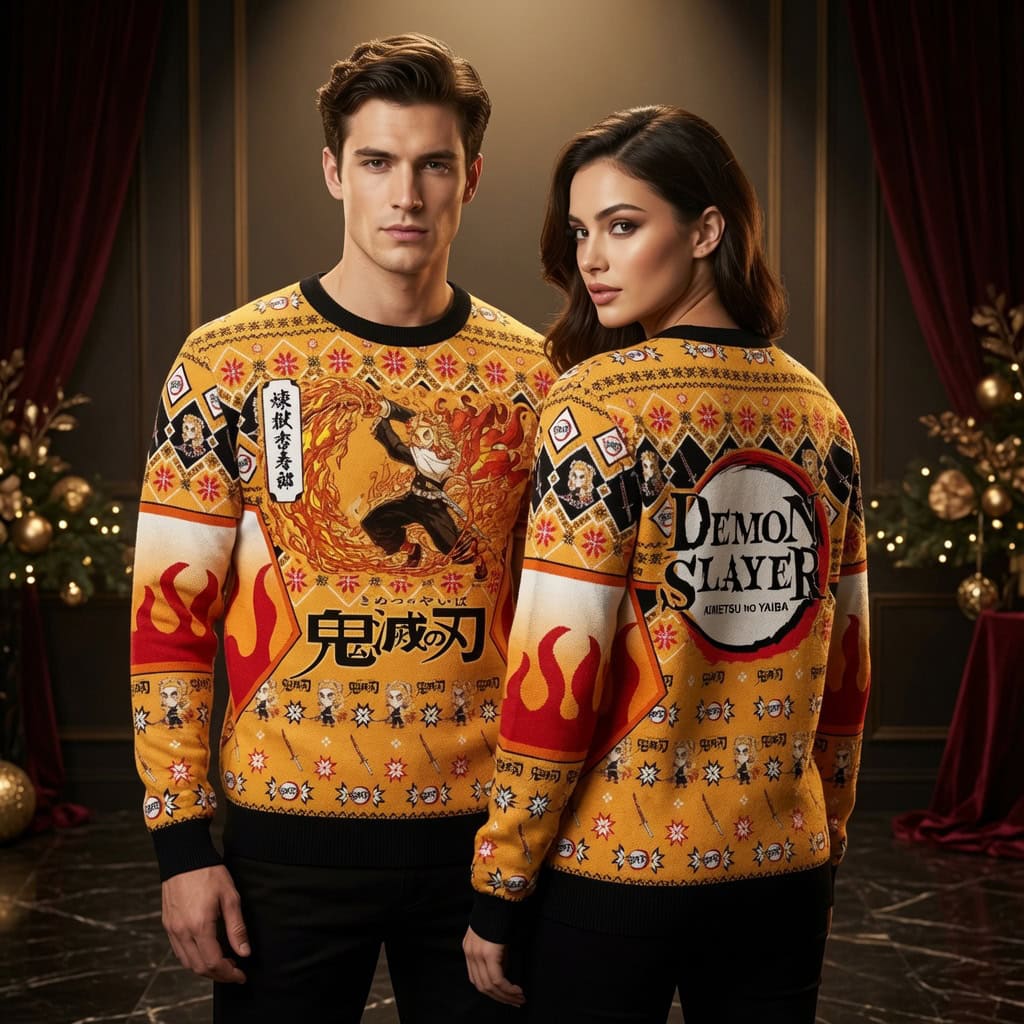 Kyojuro Rengoku Demon Slayer Ugly Christmas Sweater - Kimetsu No Yaiba Flame Hashira Anime Holiday Sweater