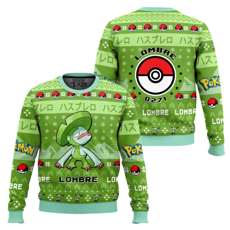 Lombre PKM Ugly Christmas Sweater - Water Grass Type Anime Holiday Sweater
