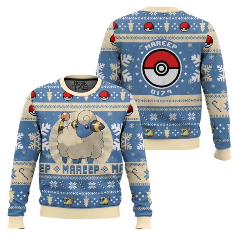 Mareep PKM Ugly Christmas Sweater, Cute Anime Gamer Holiday Jumper