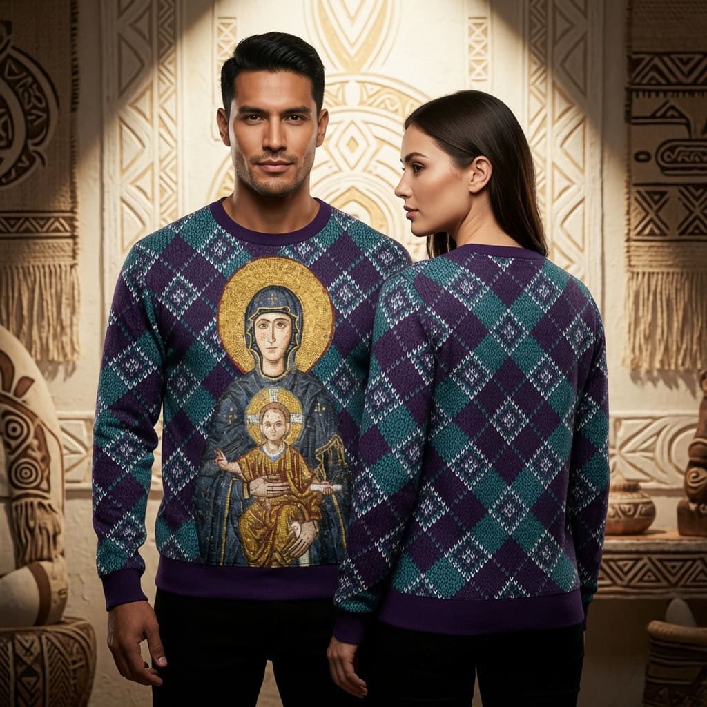 Maria And Jesus In Eastern Orthodox Ugly Christmas Sweater Maria And Jesus In Eastern Orthodox Ugly Christmas Sweater - Image 1
