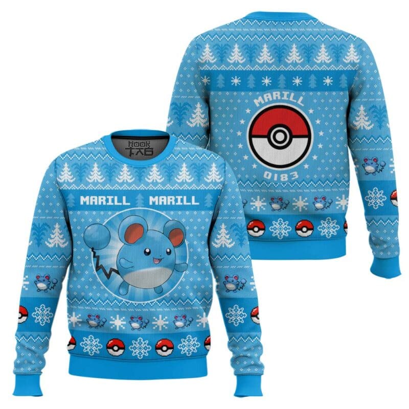 Marill Pokemon Ugly Christmas Sweater Blue Water Fairy Gen 2 All Over Print Jumper Marill PKM Ugly Christmas Sweater Blue Water Fairy Gen 2 All Over Print Jumper - Image 1