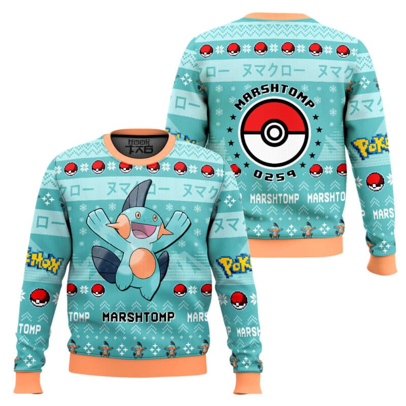Marshtomp PKM Ugly Christmas Sweater - Water Ground Type Anime Holiday Sweater