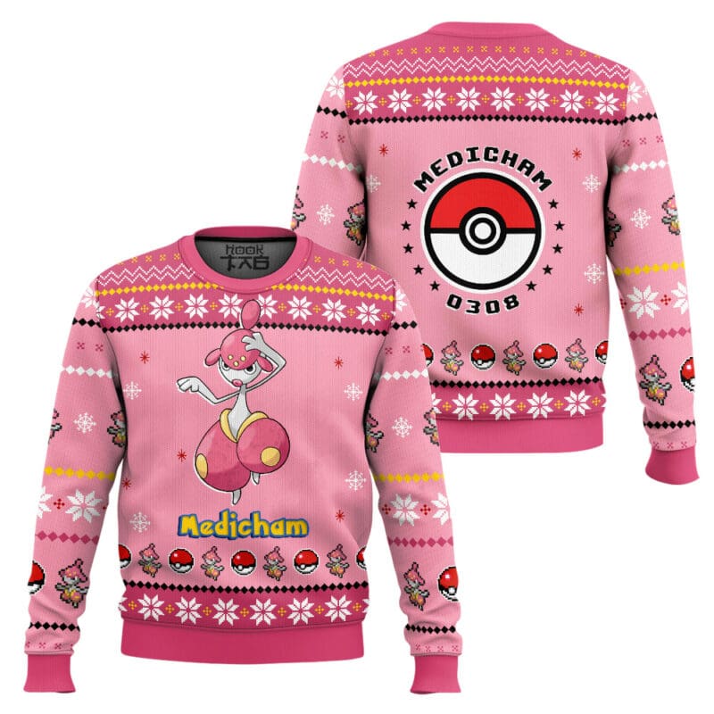 Medicham Ugly Christmas Sweater, PKM Gen 3 Anime Xmas Sweatshirt