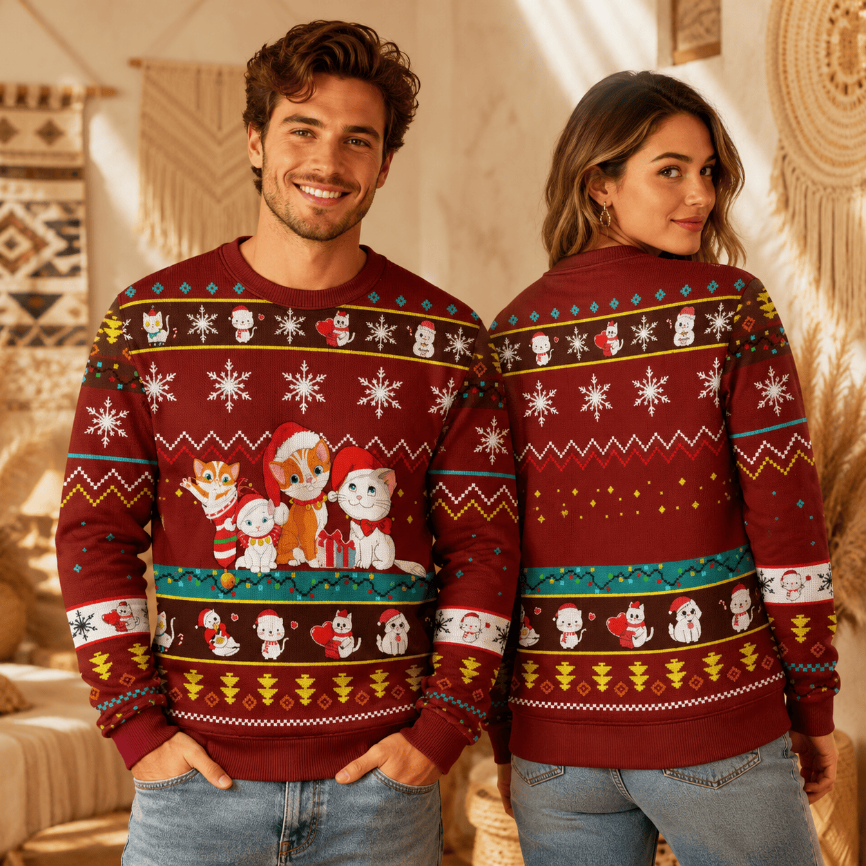 Medieval Cat Quest Christmas Sweater, Fantasy Kitty Adventure Knit, Unique Holiday Gift for Cat Fans