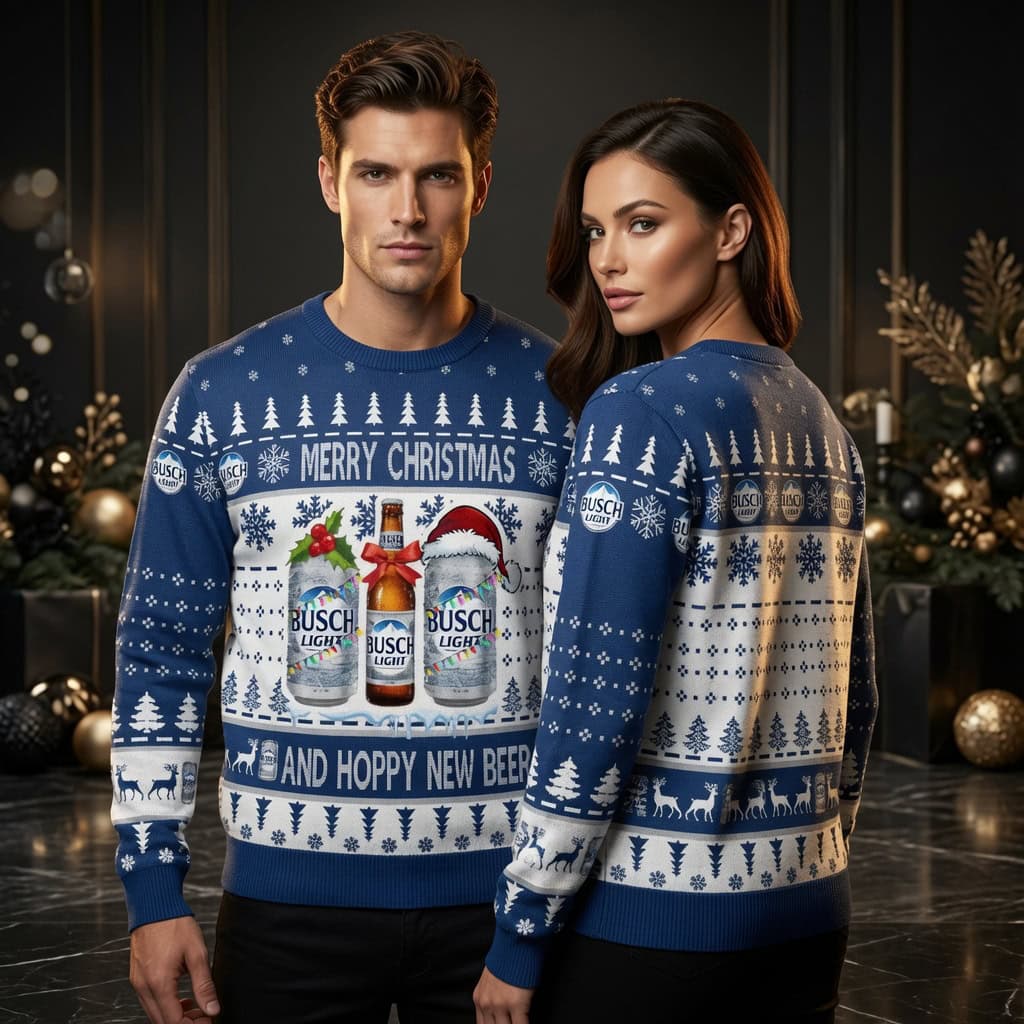 Merry Christmas And Hoppy New Beer Ugly Christmas Sweater - Funny New Year Holiday Sweater