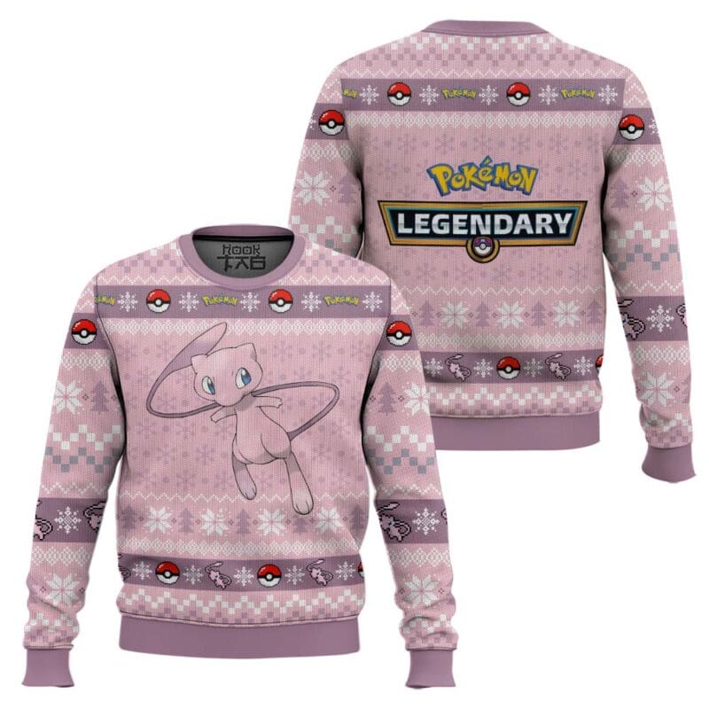 Mew PKM Ugly Christmas Sweater Mythical Pink Gen 1 Soft Knit Holiday Jumper