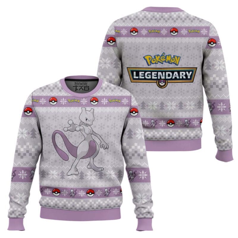 Mewtwo Pokemon Ugly Christmas Sweater Legendary Psychic Gen 1 Knit Holiday Sweater Mewtwo PKM Ugly Christmas Sweater Legendary Psychic Gen 1 Knit Holiday Sweater - Image 1