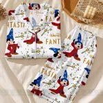 Mickey Fantasia Unisex Satin Pajamas Set, Spooky Season Pajamas , Long Sleeve And Short Styles