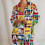 Mickey Friends Big Face Unisex Satin Pajamas Set, Spooky Season Pajamas , Long Sleeve And Short Styles - Image 7
