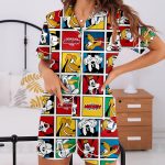 Mickey Friends Big Face Unisex Satin Pajamas Set, Spooky Season Pajamas , Long Sleeve And Short Styles - Image 8