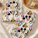 Mickey Minnie Donald Satin Pajamas Set, Pastel Stripe DN Sleepwear, Vacation Gift