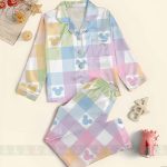 Mickey Pastel Unisex Satin Pajamas Set, Spooky Season Pajamas , Long Sleeve And Short Styles