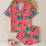 Mickey Surfing Satin Pajamas Set, Cute Beach Cartoon Sleepwear, Vacation Pajama Gift - Image 2