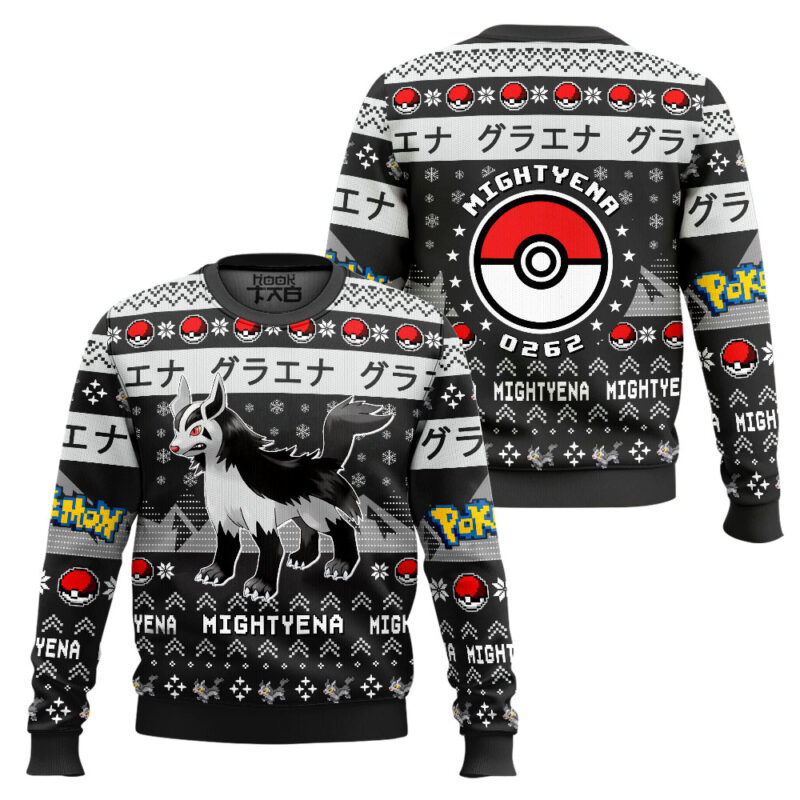 Mightyena PKM Ugly Christmas Sweater - Dark Type Anime Holiday Sweater